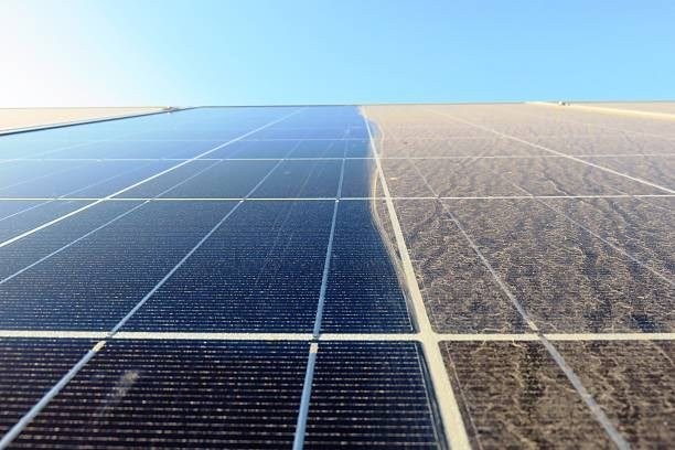 Solar panel half cleaned